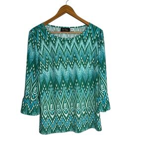 Bob Mackie Womens Top Medium Green Wearabe Art Bell Sleeve Artsy Unique